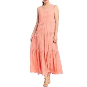 Reba Country Western Summer Eyelet Sleeveless Tiered Maxi Women's L